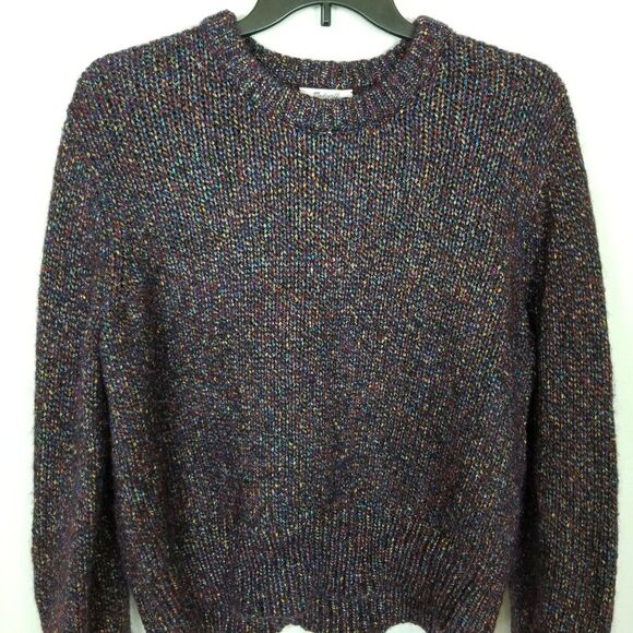 Madewell Women Sparkle Crewneck Wool Blend Pullover Sweater Sz 2XL Brown Lurex - Picture 2 of 6